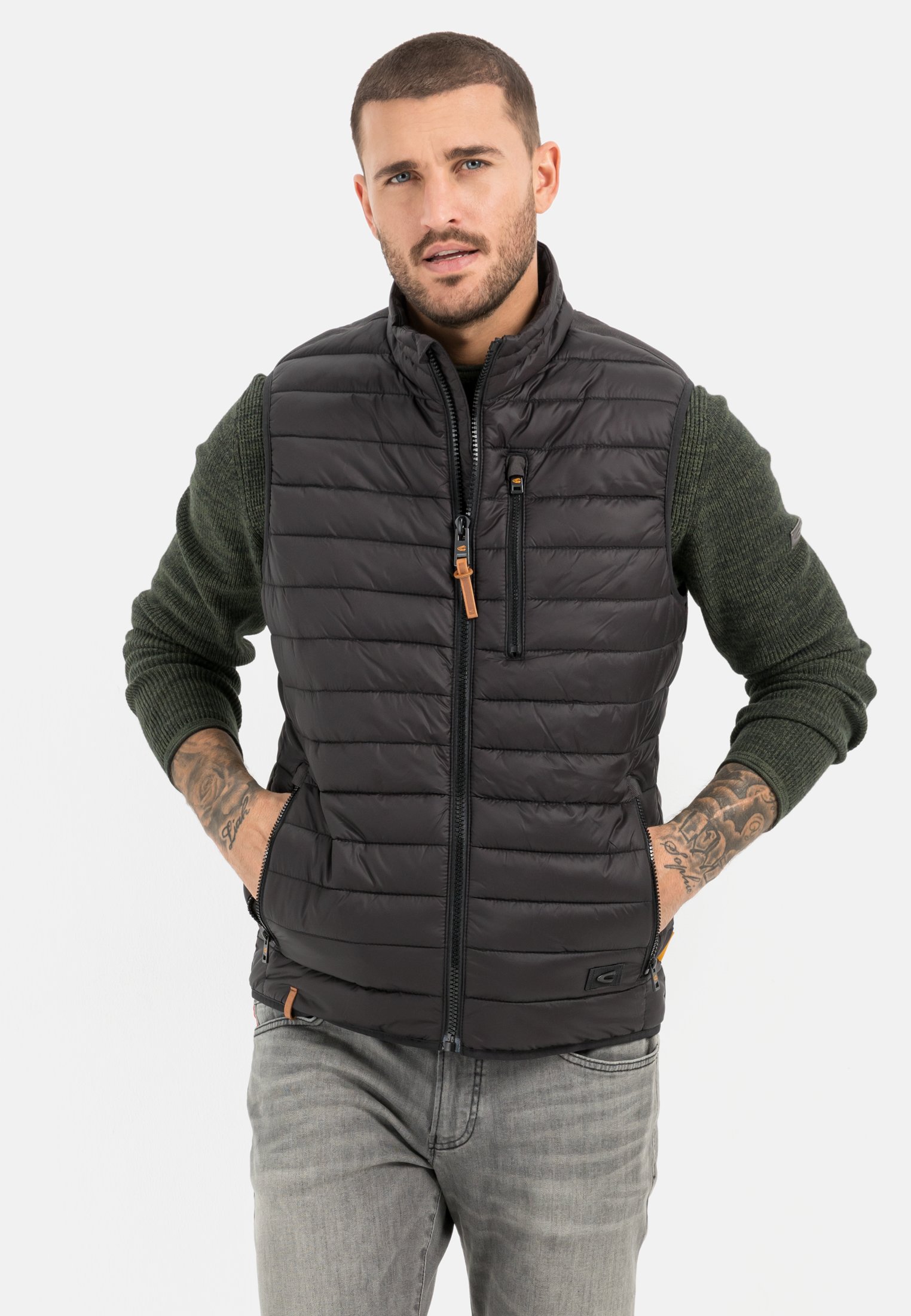 Camel Active Quilted vest with horizontal quilting made from recycled polyester